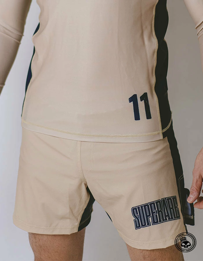Superare Fight Goods Superare Finisher Fight Shorts - Beige/Navy 3 Superare Fight Goods Superare Finisher Fight Shorts - Beige/Navy